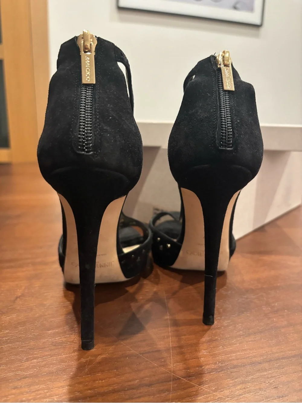 Jimmy Choo Black Star Cutout T-Strap High Heel Sandals